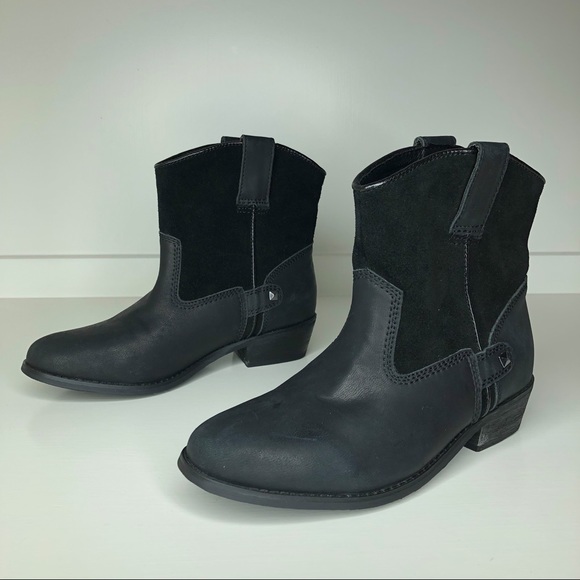 Black Genuine Leather / Suede Short Cowboy Boots Dressy Western Sz 7 - Picture 8 of 11